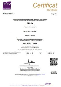 Certification ISO9001 Delem décolletage